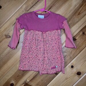 Naartjie Girls Knit Long Sleeve Fuschia Pink Dress Cotton Floral 12-18 Months